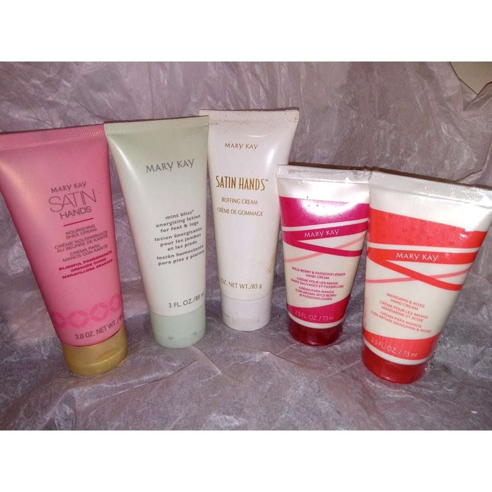 5 pc Mary Kay LOT Satin Hands Buffing Cream Mint Bliss Lotion Hand & Shea Cream